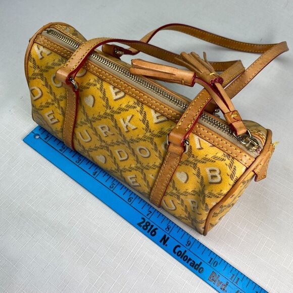 DOONEY & BOURKE YELLOW LOGO PRINT Leather Shoulder BAG! Tassel Small Pink Purse - Picture 9 of 14